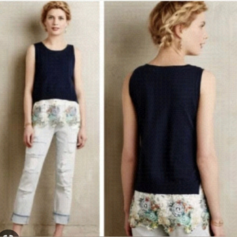 Anthropologie Moth Layered Sleeveless Knit Sweater Vest Top w /Lace Trim Medium